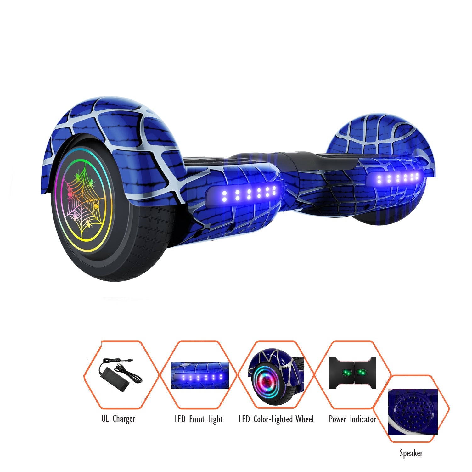 GlareWheel Spider Hoverboard With Built-In Bluetooth Speaker- UL2272 Certified