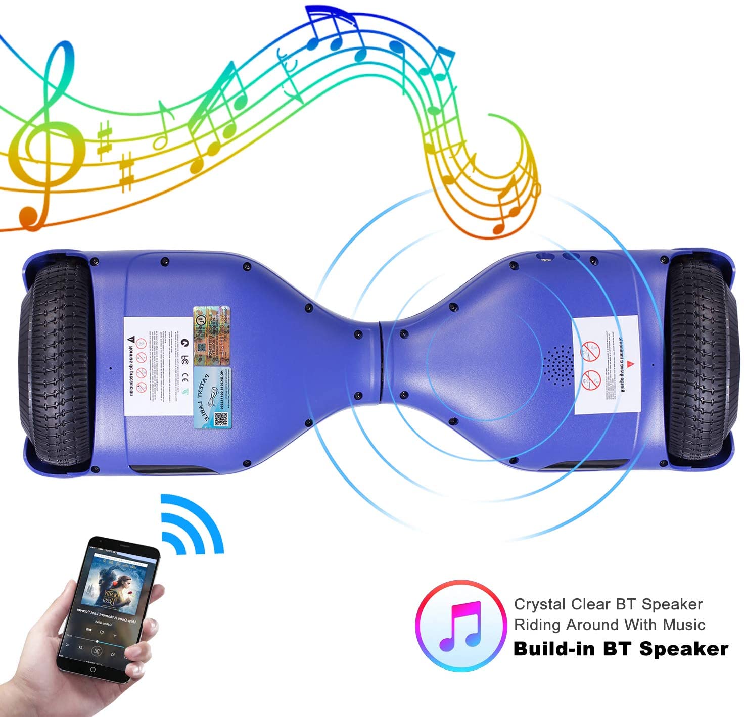 GlareWheel Blue Hoverboard Light Up Wheels Build In Bluetooth Speaker- UL2272 Certified