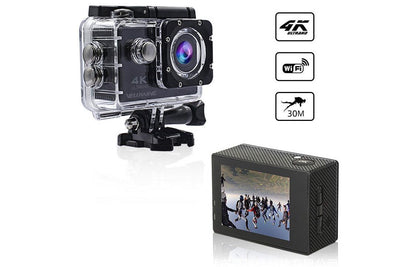 Action Camera 4K with WiFi, Remote Control, Ultra HD Sports Camera with  170 ° Wide Angle, 30M/98FT Underwater Waterproof Camera with 2 Batteries and Mounting Accessories Kit