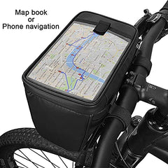 Bike Front Frame Bag Bike Handlebar Bag with Transparent Waterproof Touch Screen Phone Bag and Reflective Stripe Polyester Bag for MTB Mountain Road Bikes (with Bike Seat Rain Cover)