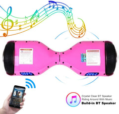 GlareWheel Pink Hoverboard Light Up Wheels Build In Bluetooth Speaker- UL2272 Certified