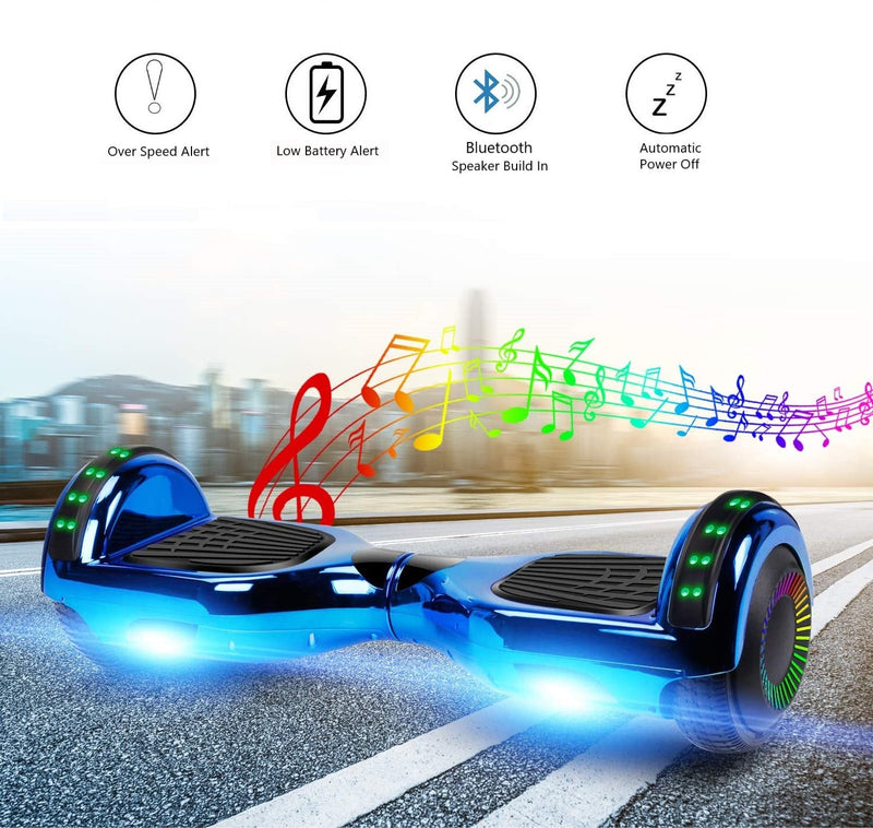 GlareWheel Chrome Blue Hoverboard With Built-In Bluetooth Speaker- UL2272 Certified