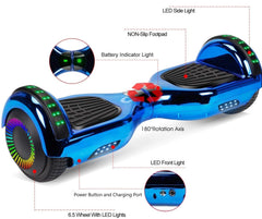 GlareWheel Chrome Blue Hoverboard With Built-In Bluetooth Speaker- UL2272 Certified