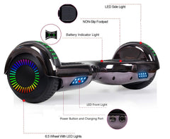 GlareWheel Chrome Black Hoverboard With Built-In Bluetooth Speaker- UL2272 Certified