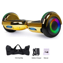 GlareWheel Chrome Gold Hoverboard With Built-In Bluetooth Speaker LED Light Up Wheel