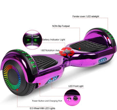 GlareWheel Chrome Purple Hoverboard With Built-In Bluetooth Speaker- UL2272 Certified